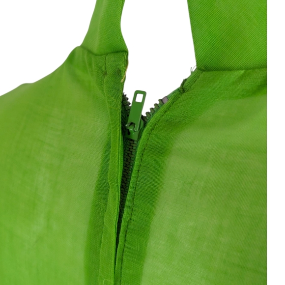 Vintage 70s Crochet Trimmed Maxi Peasant Dress Green Chiffon Overlay Womens S - Picture 8 of 14